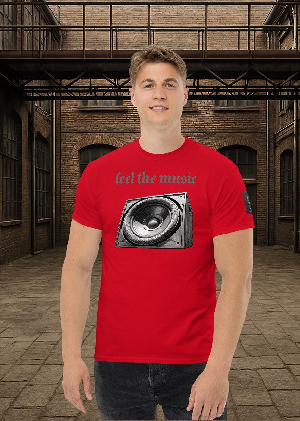 ausgefallenes T-shirt für Männer feel the music subwoofer Mein Shop